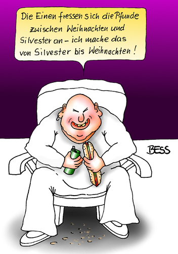 Cartoon: alles Einstellungssache (medium) by besscartoon tagged essen,trinken,fressen,dick,fett,pfunde,gewicht,diät,weihnachten,silvester,fasten,bess,besscartoon