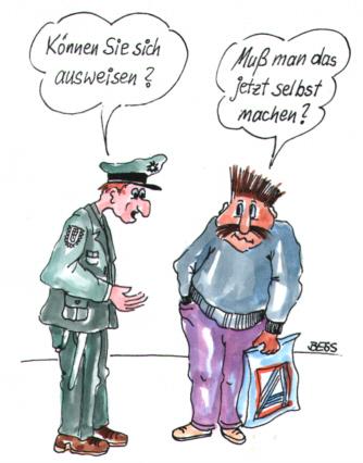 Cartoon: Ausweisung (medium) by besscartoon tagged ausländer,ausweisen,polizei,männer,mann,aldi,migranten,bess,besscartoon