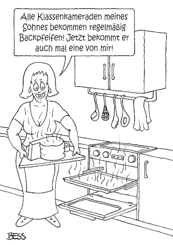 Cartoon: Backpfeife (medium) by besscartoon tagged frau,backen,schule,klasse,klassenkameraden,küche,pädagogik,backpfeife,gewalt,bess,besscartoon