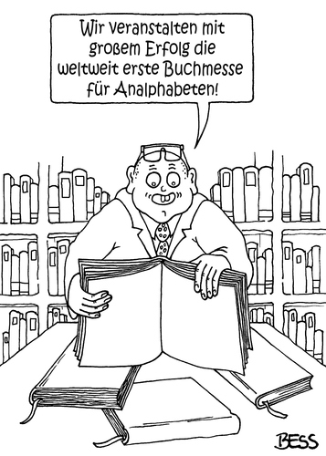 Cartoon: Buchmesse (medium) by besscartoon tagged mann,bücher,buchmesse,lesen,analphabeten,bess,besscartoon