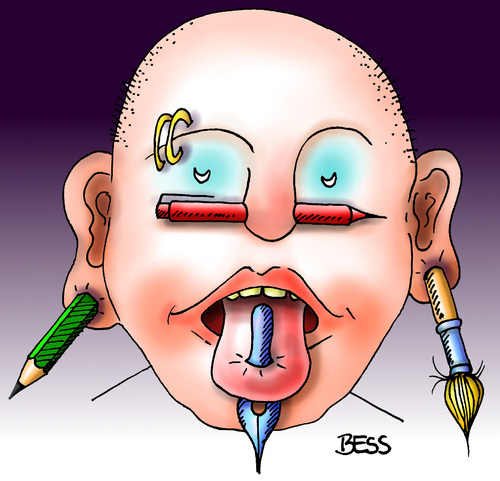 Cartoon: Cartoonisten-Piercing (medium) by besscartoon tagged mann,piercing,cartoon,cartoonisten,zeichnen,malen,bleistft,pinsel,feder,bess,besscartoon