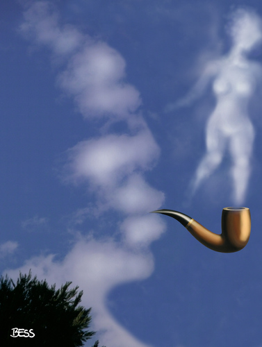 Cartoon: cloud face 10 (medium) by besscartoon tagged wolken,himmel,pfeife,rauchen,frau,bess,besscartoon