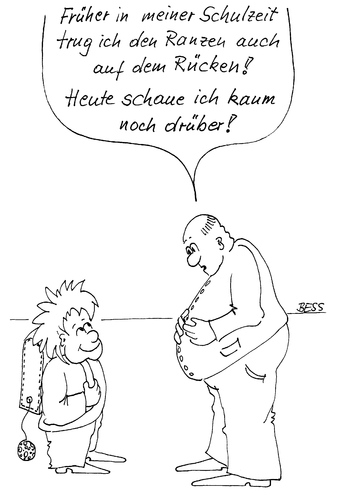 Cartoon: Das problem mit dem Ranzen (medium) by besscartoon tagged mann,kind,dick,fett,ranzen,schulranzen,bauch,schule,bess,besscartoon