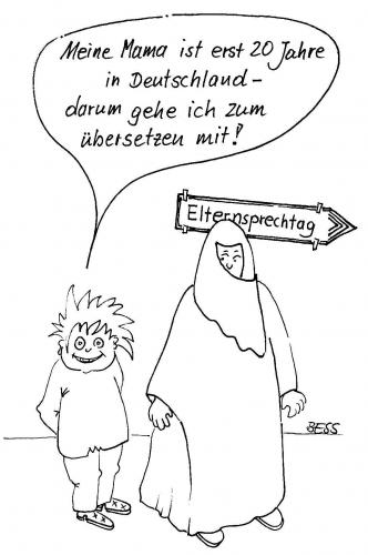 Cartoon: Elternsprechtag (medium) by besscartoon tagged schule,ausländer,kinder,islam,frauen,bess,besscartoon