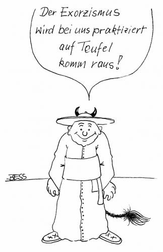 Cartoon: Exorzismus (medium) by besscartoon tagged teufel,religion,exorzismus,pfarrer,mann,bess,besscartoon