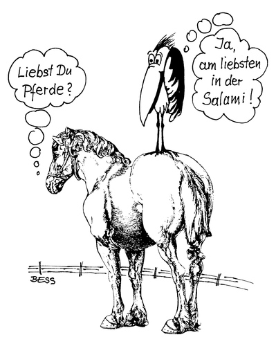 Cartoon: Feinschmecker (medium) by besscartoon tagged besscartoon,bess,essen,salami,tiere,rabe,pferde,pferd