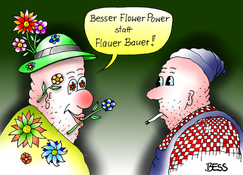 Cartoon: Flower Power (medium) by besscartoon tagged flower,power,flauer,bauer,blumen,hippies,hip,60er,männer,bess,besscartoon