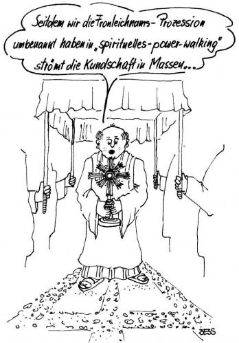 Cartoon: Fronleichnam (medium) by besscartoon tagged kirche,mann,walking,religion,pfarrer,christentum,feiertag,katholisch,bess,besscartoon