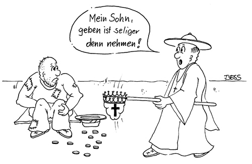 Cartoon: Geben ist seliger... (medium) by besscartoon tagged besscartoon,bess,penner,bettler,armut,papst,vatikan,pfarrer,katholisch,kirche,religion