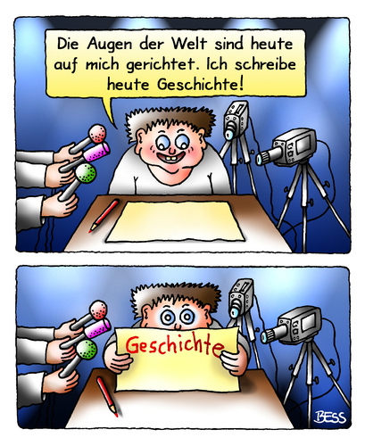 Cartoon: Geschichte schreiben (medium) by besscartoon tagged geschichte,schreiben,kind,augen,welt,sensation,sensationsjournalismus,bess,besscartoon