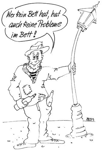 Cartoon: Glück gehabt (medium) by besscartoon tagged bett,alkohol,probleme,obdachlos,armut,penner,bess,besscartoon