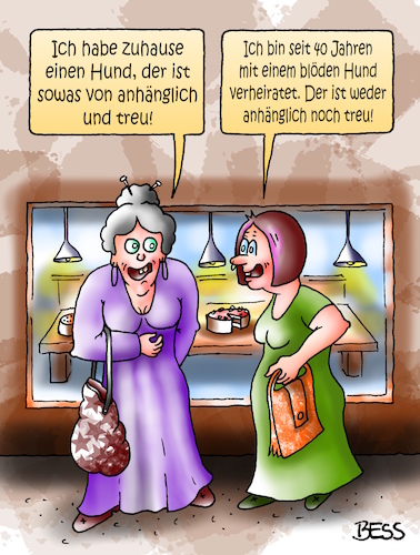 Cartoon: Haustiere (medium) by besscartoon tagged tiere,hund,hundeliebe,haustier,anhänglich,treu,blöder,mann,frau,paar,beziehung,ehe,bess,besscartoon