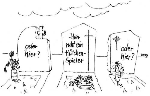 Cartoon: Herzliches Beileid (medium) by besscartoon tagged besscartoon,bess,männer,friedhof,tod,spiel,mann