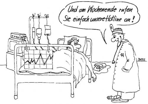Cartoon: Hotline (medium) by besscartoon tagged arzt,krankenhaus,pflege,krank,männer,hotline,bess,besscartoon