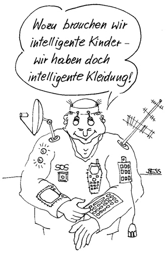 Cartoon: intelligente Kleidung (medium) by besscartoon tagged kinder,intelligenz,technik,fortschritt,mode,kleidung,bess,besscartoon