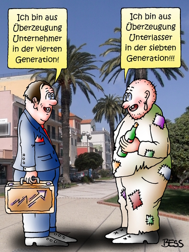 Cartoon: Karrieren (medium) by besscartoon tagged unternehmer,unterlasser,überzeugung,männer,arm,reich,generation,bess,besscartoon