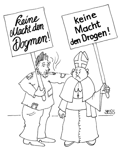 Cartoon: Keine Macht für niemand! (medium) by besscartoon tagged kirche,religion,christentum,bischof,papst,dogmen,drogen,bess,besscartoon