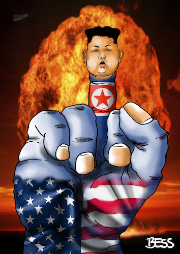Cartoon: Kim Jong Bumm (medium) by besscartoon tagged nordkorea,amerika,kim,jong,un,krieg,frieden,stinkefinger,atomare,bedrohung,raketentest,wasserstoffbombe,gewalt,atombombe,bess,besscartoon
