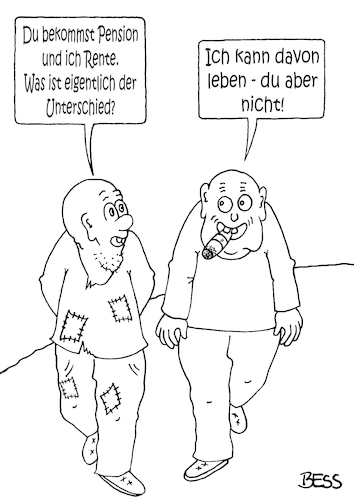 Cartoon: kleiner Unterschied (medium) by besscartoon tagged männer,ruhestand,rente,pension,arbeitswelt,arbeit,leben,arm,reich,bess,besscartoon