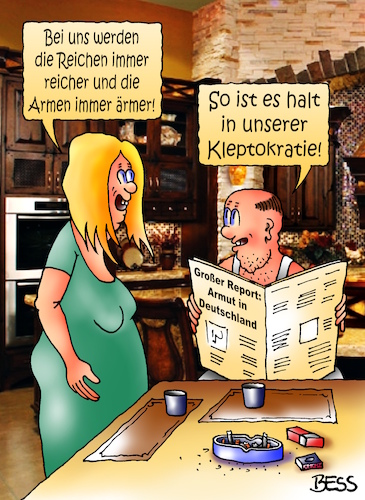 Cartoon: Kleptokratie (medium) by besscartoon tagged arm,reich,deutschland,kleptokratie,politik,armut,paar,ehe,gesellschaft,bess,besscartoon
