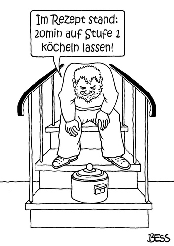 Cartoon: Koch-Profi (medium) by besscartoon tagged kochen,kochbuch,rezept,mann,stufe,topf,kochtopf,essen,bess,besscartoon