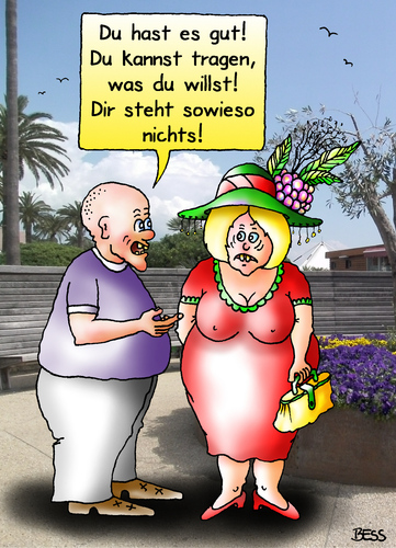 Cartoon: Kompliment (medium) by besscartoon tagged mann,frau,beziehung,ehe,paar,alter,kleidung,kompliment,mode,bess,besscartoon