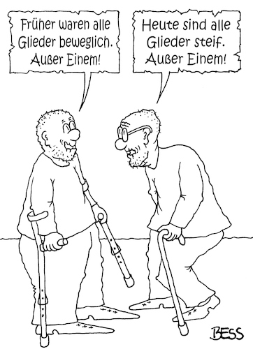 Cartoon: Lauf der Zeit (medium) by besscartoon tagged männer,früher,heute,glied,glieder,steif,sexualität,krank,unbeweglich,beweglich,bess,besscartoon
