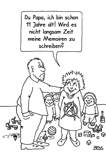 Cartoon: Memoiren (medium) by besscartoon tagged vater,sohn,kinder,papa,memoiren,alter,schreiben,bess,besscartoon