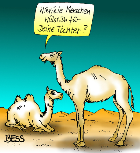 Cartoon: Mitgift (medium) by besscartoon tagged kamel,heiraten,ehe,hochzeit,wüste,beziehung,mitgift,bess,besscartoon