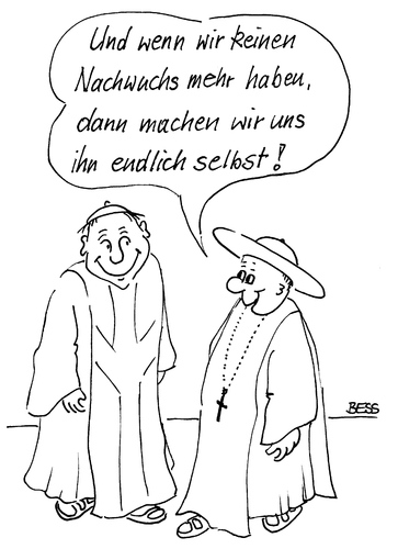 Cartoon: Na geht doch (medium) by besscartoon tagged kirche,religion,pfarrer,christentum,zölibat,katholisch,nachwuchs,bess,besscartoon