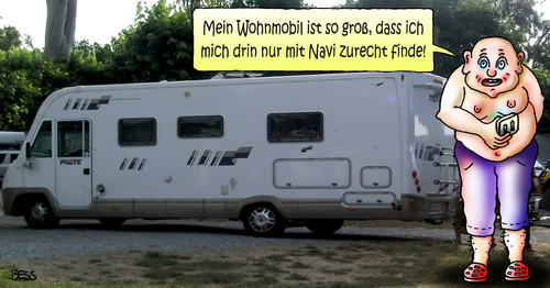 Cartoon: Orientierungsprobleme (medium) by besscartoon tagged camping,urlaub,ferien,wohnmobil,größenwahn,navi,navigationsgerät,camper,luxux,bess,besscartoon