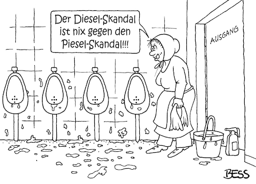 Cartoon: Piesel-Skandal (medium) by besscartoon tagged wc,toilette,putzfrau,toilettenfrau,pieseln,dieselskandal,pieselskandal,bess,besscartoon