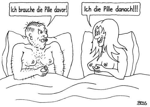 Cartoon: Pillendreher (medium) by besscartoon tagged paar,mann,frau,beziehung,liebe,pille,davor,danach,bess,besscartoon