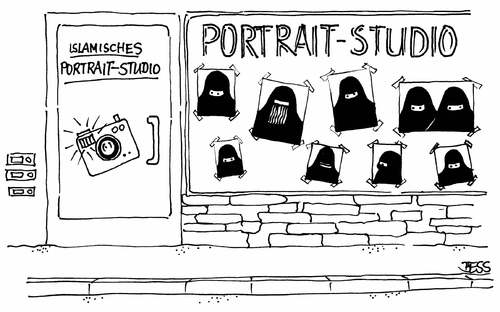 Cartoon: Portrait-Studio (medium) by besscartoon tagged besscartoon,bess,muslima,frauen,religion,burka,islam