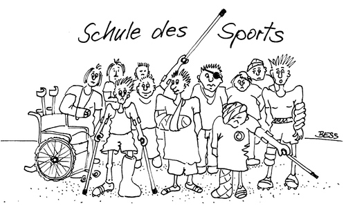 Cartoon: Schule des Sports (medium) by besscartoon tagged schule,lehrer,schüler,pädagogik,sport,verletzung,bewegung,gesundheit,krank,gips,bess,besscartoon