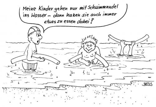 Cartoon: Schwimmnudel (medium) by besscartoon tagged kinder,sport,schwimmen,essen,bess,besscartoon
