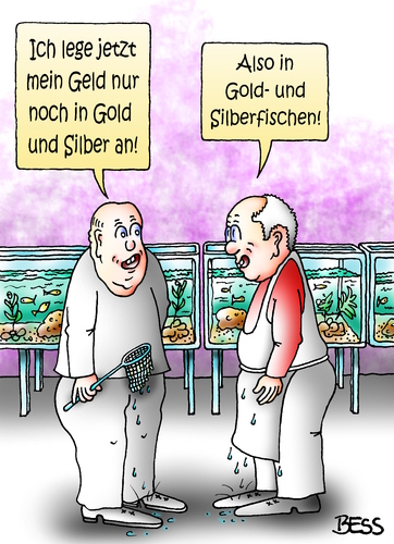 Cartoon: sichere Geldanlage (medium) by besscartoon tagged geld,gold,silber,anlage,banken,finanzen,euro,silberfische,goldfische,bess,besscartoon