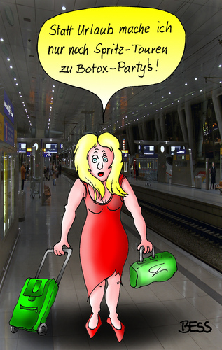 Cartoon: Spritztour (medium) by besscartoon tagged frauen,schönheit,eitelkeit,reisen,spritzen,botox,schönheitsoperation,bess,besscartoon