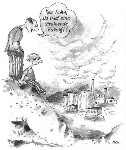 Cartoon: strahlende Zukunft (medium) by besscartoon tagged mann,kinder,kind,kernenergie,zukunft,bess,besscartoon