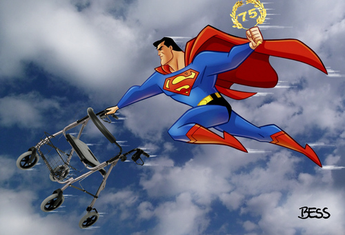 Cartoon: Superman ist 75 (medium) by besscartoon tagged superman,film,kino,unterhaltung,fliegen,rollator,hollywood,bess,besscartoon
