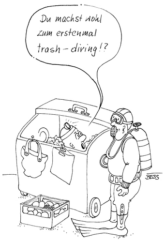 Cartoon: Trash Diving (medium) by besscartoon tagged trash,diving,müll,tauchen,überfluss,lebensmittel,verschwendung,essen,bess,besscartoon