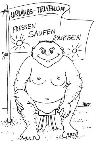 Cartoon: Triathlon (medium) by besscartoon tagged besscartoon,bess,bumsen,saufen,fressen,ferien,urlaub,mann