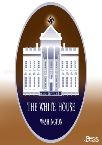 Cartoon: Trump Tower II (medium) by besscartoon tagged donald,trump,politik,weisses,haus,white,house,hakenkreuz,washington,präsident,usa,amerika,bess,besscartoon