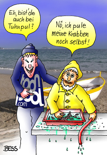 Cartoon: Tuhn-pulen (medium) by besscartoon tagged toonpool,meer,krabben,pulen,strand,fischer,essen,cartoon,bess,besscartoon