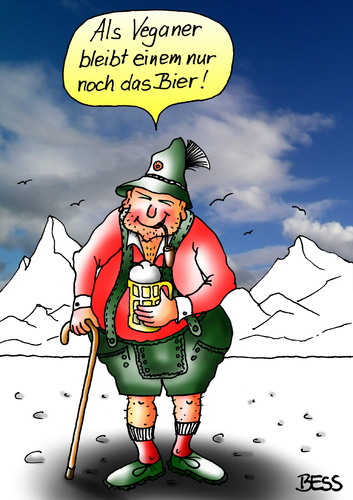 Cartoon: Veganismus gleich Alkoholismus (medium) by besscartoon tagged bier,alkohol,trinken,veganer,vegetarier,essen,bayern,veganismus,alkoholismus,lederhose,tracht,bayer,mann,bess,besscartoon