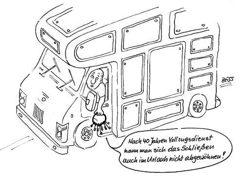 Cartoon: Vollzugsbeamter (medium) by besscartoon tagged mann,camping,wohnmobil,urlaub,vollzugsbeamter,knast,bess,besscartoon