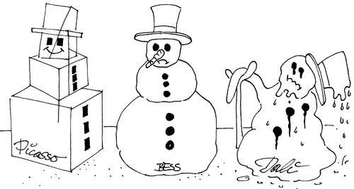 Cartoon: Winter Wonderland (medium) by besscartoon tagged schnee,schneemann,kunst,kunstgeschichte,picasso,pablo,salvatore,dali,landschaft,winter,künstler,bess,besscartoon