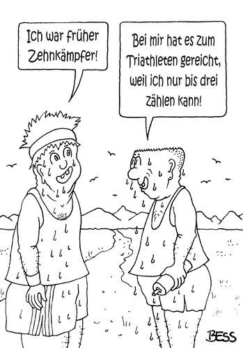 Cartoon: Zehnkämpfer und Triathlet (medium) by besscartoon tagged männer,sport,zehnkämpfer,triathlet,dummheit,bess,besscartoon