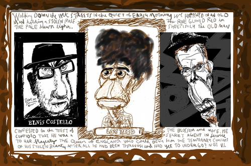 Cartoon: triptych (medium) by Dunlap-Shohl tagged elvis,costello,tom,waits,lou,reed,london,1981
