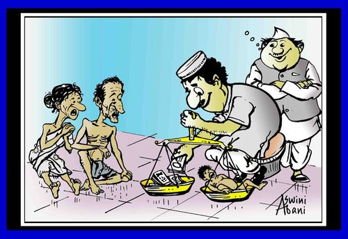 Cartoon: Hunger compels (medium) by Aswini-Abani tagged asabtoons,abani,aswini,modernity,money,rich,poor,humanity,poverty,hunger,selling,girlchild